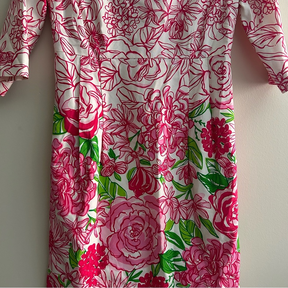 Lilly Pulitzer Livie Dress Pink Green White 3/4 Sleeve Silk Blend Size 8 Preppy - Picture 5 of 13